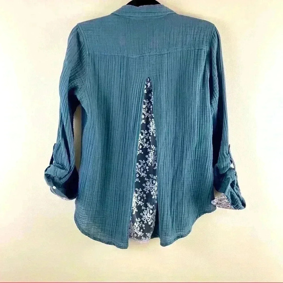 ANTHROPOLOGIE ISABELLA SINCLAIR Forest Green Crimp Cotton Button Top Size S - Picture 7 of 9